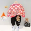 Bekleidungssets Jungen- und Mädchen-Herbst- und Winterset mit Kapuze, 0–4 Jahre alt, Baby-Plüsch, verdickter Cartoon-Pullover, Hose, zweiteiliges Set 220916