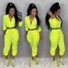 Women's Two Piece Pants 55LS6235 Autumn Winter Women Fashion Cool Neon Color Sports Set Top And Tracksuit Sweatsuit Outfits Joggers