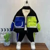 Clothing Sets autumn solid color fashion children's suit boys and girls overalls baby striped jacket pants two-piece suit 220916