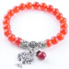 Pretty Red Agates Stone Bracelet For Women Girls Jewelry Gift Stretch Bangle Tree Of Life Pendant Charms K3215