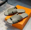 Summer Beach Lazy Sandals Travel Beach Flat Calfskin Men's Home Hotel Letter Slippers with Box