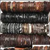 Charm Bracelets 20pcs 가죽 팔찌 정장 패션 핸드 메이드 임의로 디자인 컬러 새로운 믹싱 여성 남자 체인 Bracel Dhseller2010 dhwyn