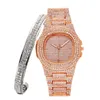 Wristwatches Iced Out Watch Bangle For Women Bling Miami Bracelet Luxury Gold Set Relojes Para Mujer