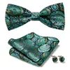 Bow Ties Fashion Paisley Floral Check Tie Handkerchief Set Men Butterfly Wedding Carvat With Cufflinks Groom Tuxedo Bowties