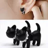 Stud Earrings Retro Black Three Dimensional Double Sided Pearl Cute Kitten EARRING Female XM005