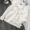 Kadınların ceketleri Sonbahar Beyaz Denim Kadınlar Temel Tüm Maç Paltoları Kore Moda Sokağı Giyim Siyah Jean Gevşek Gözden Geçirme 220916