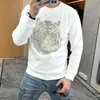Erkek Hoodies Tiger Head Sıcak Rhinestone Trend Erkek Kazak Partisi Sıradan Moda Sonbahar Kış Adam Dip Gömlek Külot Giyim M-5XL