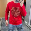 Male Hoodies Tiger Head Hot Rhinestone Trend Mens Sweater Party Casual Fashion Autumn Winter Man Bottoming Shirt Pullover Clothing M-5XL