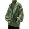 Men s Sweaters Green Men Winter Pullover Turtleneck Streetwear Fisherman Sweater Cable Knit Jumper Oversized Trends 220916