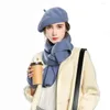 Berets Three-piece Hats Scarf Gloves Set Women Autumn Winter Soft Warm Mittens Wool Cashmere Painter Half Finger Fashion