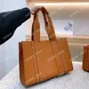 Damen-Einkaufstasche, Designer-Woody-Einkaufstasche, Damenmode, Lederhandtaschen, luxuriöse Umhängetaschen, schwarz-brauner Griff, groß, mittel und klein