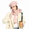 Berets Three-piece Hats Scarf Gloves Set Women Autumn Winter Soft Warm Mittens Wool Cashmere Painter Half Finger Fashion