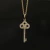 Leaf Key Diamond Pendant Necklace Luxury Designer Ladies Jewelry Sweater Chain