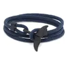 Eenvoudige bedelarmbanden marine ankerstijl zwarte walvis staartvorm armband voor mannen vrouwen meerlagige gevlochten touwketen liefhebbers sieraden