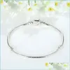 Charm-Armbänder, Größe 17–21 cm, 925er Silber vergoldetes Armband, Schlangenkette mit Fassverschluss, DIY-Perlen, passend für Pandora-Logo-Schmuck 1 Dhseller2010 Dhiv8