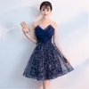 Sukienki imprezowe A-Line Bezpośrednia krótka / mini poliestrowa błyskotka niebieska sukienka koktajlowa z cekinowymi kryształami 2022