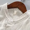 Men's Casual Shirts Italy Style Long-sleeve Brand Linen Shirt Men Comfortable For Solid Three-quarter Sleeve Stand Collar Tops
