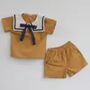 Ensembles de vêtements Été Style coréen Bébés Garçons Filles Col Marin Coton Linge Vêtements Ensembles T-shirtShorts Bébé Garçons Filles Vêtements Costume 220916