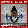 Injektion Mold Fairings Tank för Suzuki GSXR-600 GSXR750 GSXR600 GSXR-750 K4 2004 2005 153NO.86 GSX-R600 GSXR 600 750 CC 04-05 600CC 750CC 04 05 OEM FAIRING Blue Stock