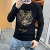 Erkek Hoodies Tiger Head Sıcak Rhinestone Trend Erkek Kazak Partisi Sıradan Moda Sonbahar Kış Adam Dip Gömlek Külot Giyim M-5XL