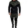 Chándales para hombres HEFLASHOR 2022 Camuflaje Impreso Hombres Set Causal Chaqueta 2pcs Chándal Ropa deportiva Sudaderas con capucha Sudadera Pantalones Traje deportivo