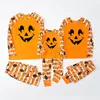 Halloween Home Clothing Pumpkin Family Matching Pajamas Mom Dad Kids Stripe Pumpkin Print Loungewear Sleepwear Set