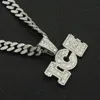 Hip hop alloy diamond splicing letter square Diamond Pendant CUBAN CHAIN NECKLACE cool street fashion brand clavicle chain