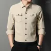 Męskie koszule męskie Koreańskie modne podwójne kieszenie koszulę 2022 wiosna i jesień męski ubrania na długie rękawe sukienka