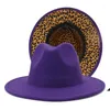 Bérets Violet et imprimé léopard Patchwork Robes Cowboy Jazz Fedora Chapeaux Big Brim Femmes Hommes Panama 2 Tons Gambler Party HatBérets