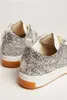 Dirty Shoes Sneakers Designer Luxury Top Edition Italian Vintage Handmade Silver Sequin med White Leather Low Top