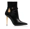 Luxury Tom- boots women ankle boots thin heel fords- brand designer woman Belt boot padlock and gold heeled pointy toe dress wedding party gift with box