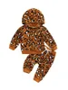 Giyim Seti Bebek Erkek Kız Giysileri Leopar Baskı Kapşonlu Sweatshirt Çizim Pantolon Sweatheruit Sonbahar Bebek Kıyafet