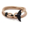 Bracelets simples de charme estilo âncora marinha pulseira de forma de cauda de baleia preta para homens mulheres multicamadas ropa corda jóias