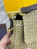 Retro straw weaving bag unisex style Canvas print lining Flap baguette bags womens outdoor shopping purse Metal frame buckle handbag 2022