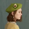 Berets Beret Women Wool Felt Winter Retro Avocado Painter Dainter Hats Creative Handmade Counter Fashion