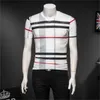 Summer 2022 men's tops plaid short-sleeved t-shirts ice silk printing trendy fashion youth handsome round neck casual bottoming shirts
