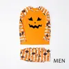 Halloween Home Clothing Pumpkin Family Matching Pajamas Mom Dad Kids Stripe Pumpkin Print Loungewear Sleepwear Set