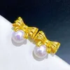 22090905 Diamondbox -Jewelry earrings ear studs white PEARL sterling 925 silver bow knot ribbon aka 6.5-7 mm round gift girl au750 yellow gold plated