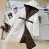 Designer's new winter women's warm hooded coat with belt fashion solid color warm long coat thick jacket trench coat