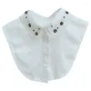 Bow Ties Vintage Floral Beads Fake Collar For Women Lace Shirt False Decoration Detachable Lapel Blouse Top Tie