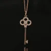 Leaf Key Diamond Pendant Necklace Luxury Designer Ladies Jewelry Sweater Chain