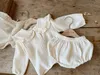 Kleidungssets 2 stücke geboren Baby Mädchen Kleidung Bio-baumwolle Rüschenkragen Revers Langarm-shirt Top Brot Hosen Koreanische Freizeitkleidung 220916