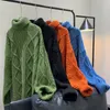 Men s tröjor gröna män vinter pullover turtleneck streetwear fiskare tröja kabel stickad jumper överdimensionerade trender 220916