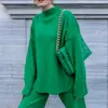 Kvinnor s tvåstycksbyxor Kvinnor stickade Set Green Fashion Winter Loose Trousers Passar avslappnad långärmad topp med breda benkläder 220916