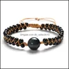 Charm-Armbänder Double Black Tiger Eye Stone Charm Bead Armband Tibetisches Seil Handgemachtes verstellbares Armreif-Armband für Wo Dhseller2010 Dhp2T