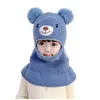 Berets Baby Integrated Wear Crochet Toddler Cap Bear Ear Hat Protection Outdoor Hats Hairball Knit Bomber Girl&Boy Set Scarf