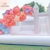 White Bounce White House med Slide uppblåsbar Bouncyr Kids Revisions Commercial inkluderade Flower Free Ship