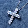 Pendant Necklaces Female Classic Cross Necklace White Blue Opal Stone Vintage Silver Color Chain For Women Boho JewelryPendant
