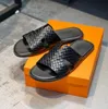 Summer Beach Lazy Sandals Travel Beach Flat Calfskin Men's Home Hotel Letter Slippers with Box