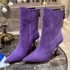 Womens 2022 Winter Crystal Ankle Boots Knee High Boots Metal Ball Heel Pointed Toe Genuine Leather Slip On